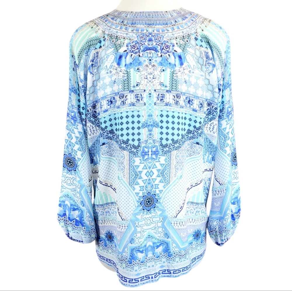 CAMILLA Day Dreamer Silk Embellished Lace Up Tunic Top Shirt Blouse Designer S - Picture 6 of 14